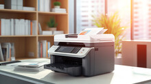 Modern Office Multifunction Printer On The Office Background. Ai Generative