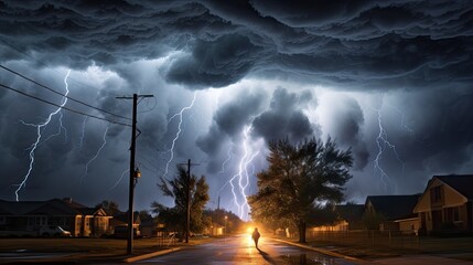 Wall Mural - Dramatic Thunderstorm Warning Sign Under Night Sky