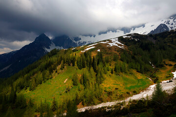 Poster - The Dachstein mountain range under stormy clouds, Upper-Austria, Europe