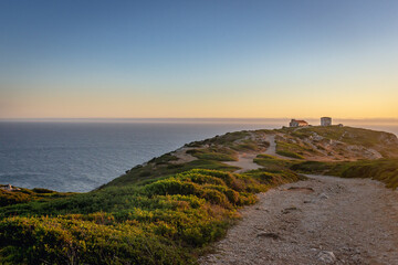 Wall Mural - Cabo Espichel headland In Setubal District, Portugal, view with abandoned building - observation post