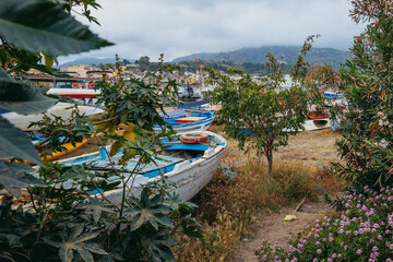 Poster - Fishing boats in Giardini Naxos in the Metropolitan City of Messina on the island of Sicily, Italy