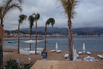 Canvas Print - Beach in Giardini Naxos in the Metropolitan City of Messina on the island of Sicily, Italy