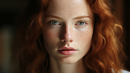 Sticker - portrait of beautiful redhead woman with freckles