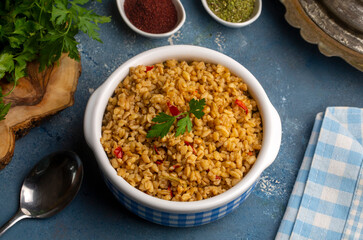 Bulgur pilaf with Firik (Turkish name; firikli bulgur pilavi)