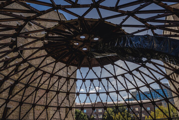 Poster - Dome of unfinished part of Romodanov Neurosurgery Institute in Kyiv capital city in Ukraine