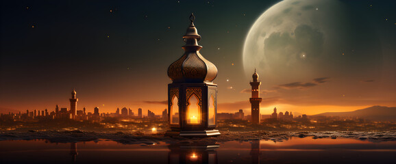 Poster - Illustration of a background for Ramadan celebration with Arabic lantern,