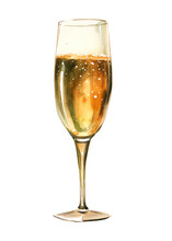 Champagne Watercolor Clipart Illustration With Isolated Background.