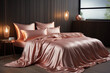 Luxury bedroom interior with pink linens