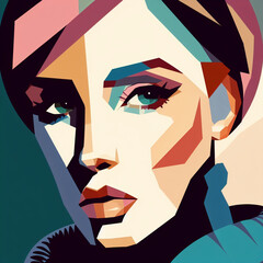 Wall Mural - fashion girl,close-up,flat illustration, geometric shapes, look into camera,colorful niji5-- style expressive