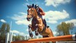 The Majestic Leap: A Horse and Rider Soaring Over an Impressive Obstacle