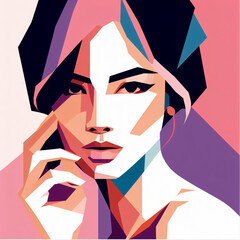 Wall Mural - fashion girl,close-up,flat illustration, geometric shapes, look into camera,colorful niji5-- style expressive