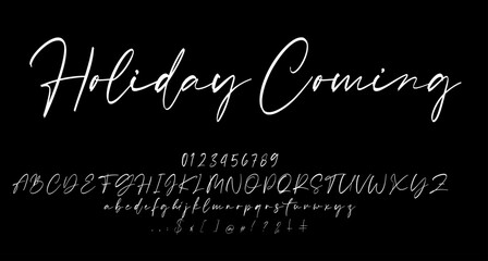 Wall Mural - 
Holiday christmas font script vector lettering. Best Alphabet Alphabet Brush Script Logotype Font lettering handwritten