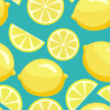 Juicy Tropical Lemon Background. Card Illustration. Fresh Citrus Yellow Lime Fruit Peeled, Piece Of Half, Slice. Seamless Pattern For Packaging Design Healthy Food Diet Juice