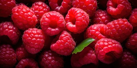 Wall Mural - Raspberries arranged to create a visually appealing background.