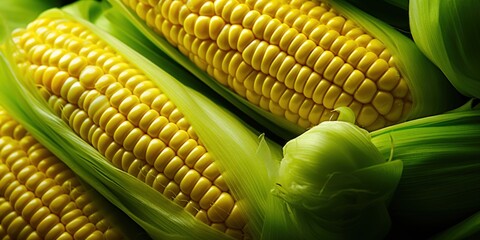 Wall Mural - Close view of corn still in its husk.