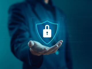 Wall Mural - lock mark cybersecurity internet, password security, and privacy on an online system. concept of inf