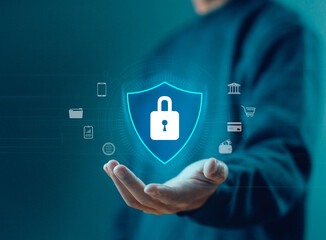 Wall Mural - lock mark cybersecurity internet, password security, and privacy on an online system. concept of inf