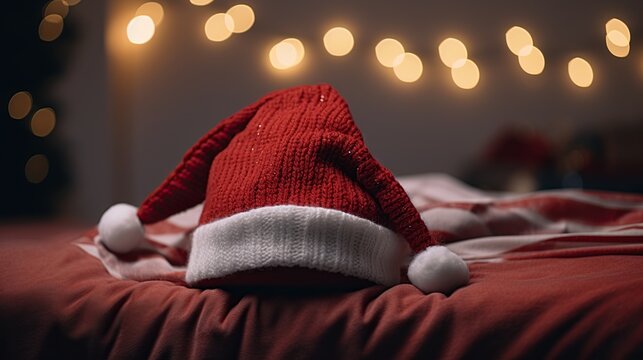 A festive red and white Santa hat on a isolated background