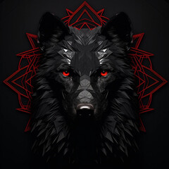 Black Geometric Pattern Wolf Head Emblem