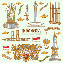 Indonesian Culture Icon Illustration Elements