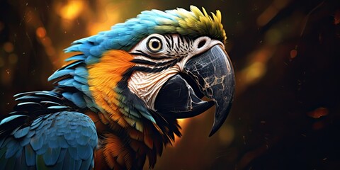 Wall Mural - illustration of close up a colorful parrot, generative AI