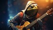 Poster of Turtle wearing a guitar and a hood