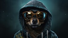 Poster Of Dog In Hood And Glasses