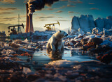 Fototapeta  - The critical crossroads of the polar bear's extreme life due to human environmental pollution. polar bear in the region, which is threatened by global warming.
