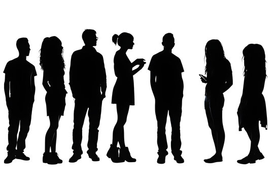 silhouette group of people isolated on transparent background - design element png cutout collection