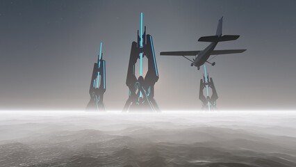 Poster - mysterious alien structure in the night 3d render