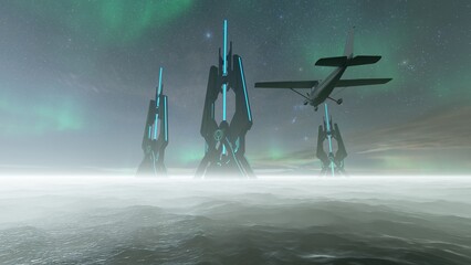 Poster - mysterious alien structure in the night 3d render