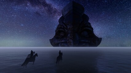 Poster - mysterious alien structure in the night 3d render