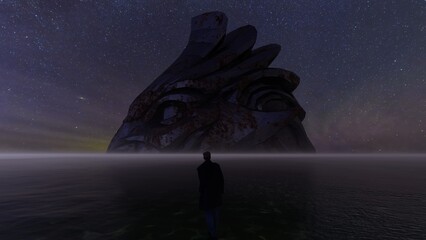 Poster - mysterious alien structure in the night 3d render