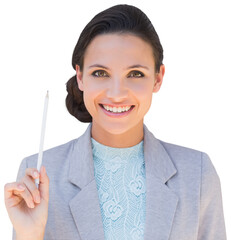 Poster - Digital png photo of happy caucasian businesswoman on transparent background