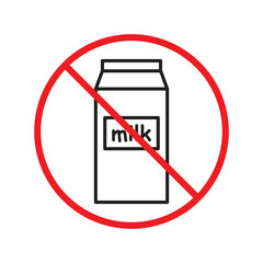 Forbidden milk vector icon. Warning, caution, attention, restriction, label, ban, danger. No milk flat sign design pictogram symbol. No milk icon UX UI icon