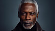 Handsome elegant, elderly African American man, on a silver background, banner, close-up, copy space.