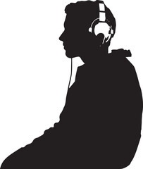 Wall Mural - Silhouette of a person with headphones sitting on ground vector illustration