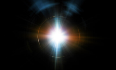 Wall Mural - light flare, light effect, shining sun on black background
