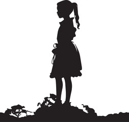 Wall Mural - A Girl Standing on a mountain silhouette vector illustration