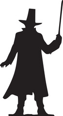 Wall Mural - Wizard with magic wand and broom silhouette vector illustration