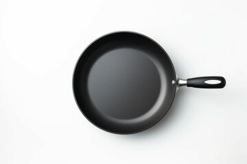 Black frying pan on white backdrop