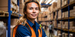 portrait of Female Woman Freight Forwarder, who Inspect the handling, storage, and stowing of freight and cargoes