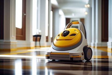 Innovative floor vacuum cleaning robot. Advanced futuristic  technology