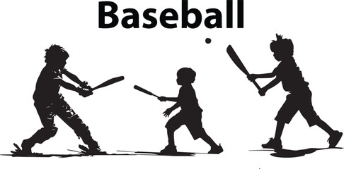 Wall Mural - Set of silhouette baseball player vector illustration