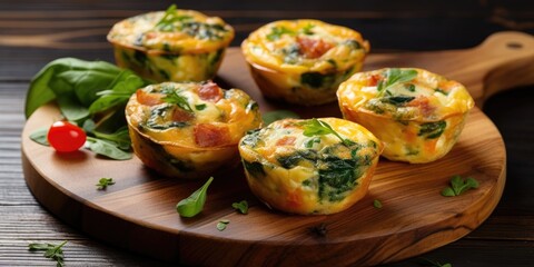 Poster - Healthy spinach and bacon low carb egg muffin. Generative AI