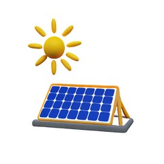 Wall Mural - 3D rendering of solar panels with sun