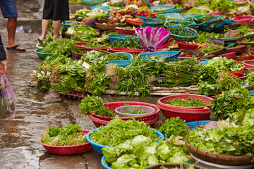 Sticker - Fresh vegetables on display in a traditional market