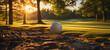 Golfer in golden sunlight, poised at the tee, anticipates the swing. Lush landscape.generative ai