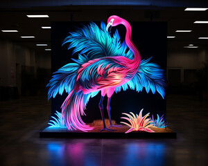 Wall Mural - neonlights flamingo art deco sign, AI Generative.