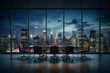Panoramic modern office conference room cityscape background